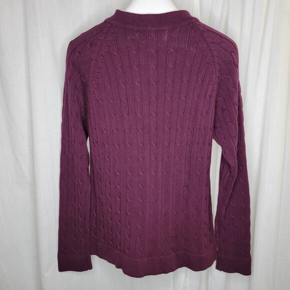 Cabela's Wine V-Neck Cable Knit 100% Cotton Sweater, L - Picture 7 of 8